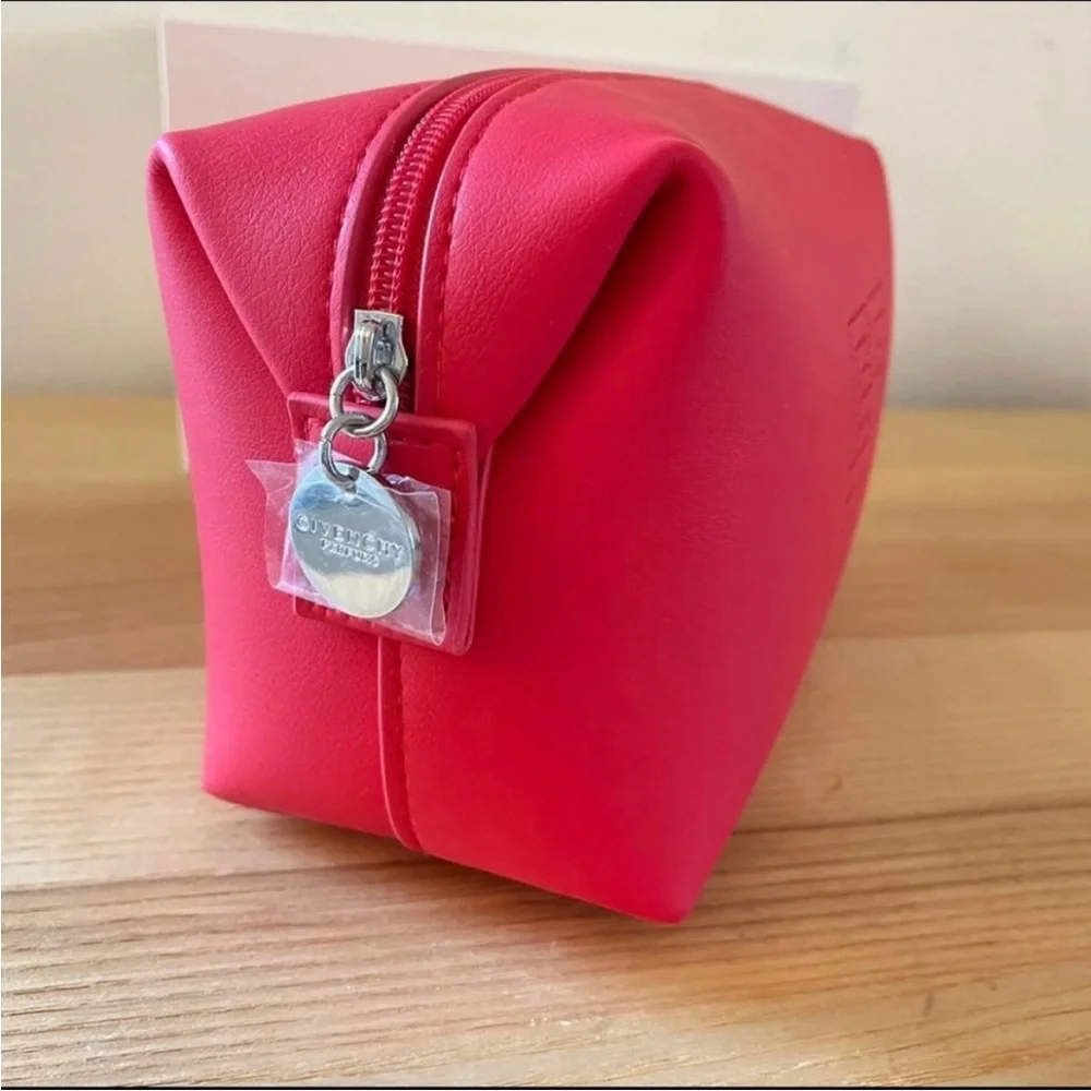 Givenchy Pouch Cosmetic Bag Makeup Clutch Purse Case Zipper Logo Red Travel NEW